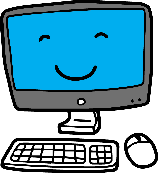 Friendly smiling computer mascot for Help My Computer